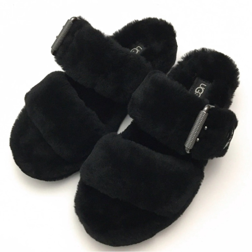 UGG Fuzz Yeah Slipper Sandals Black size 10 NWOT